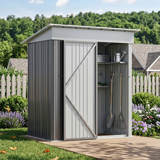 Metal Garden Storage Shed with Lockable Door & Pent Roof