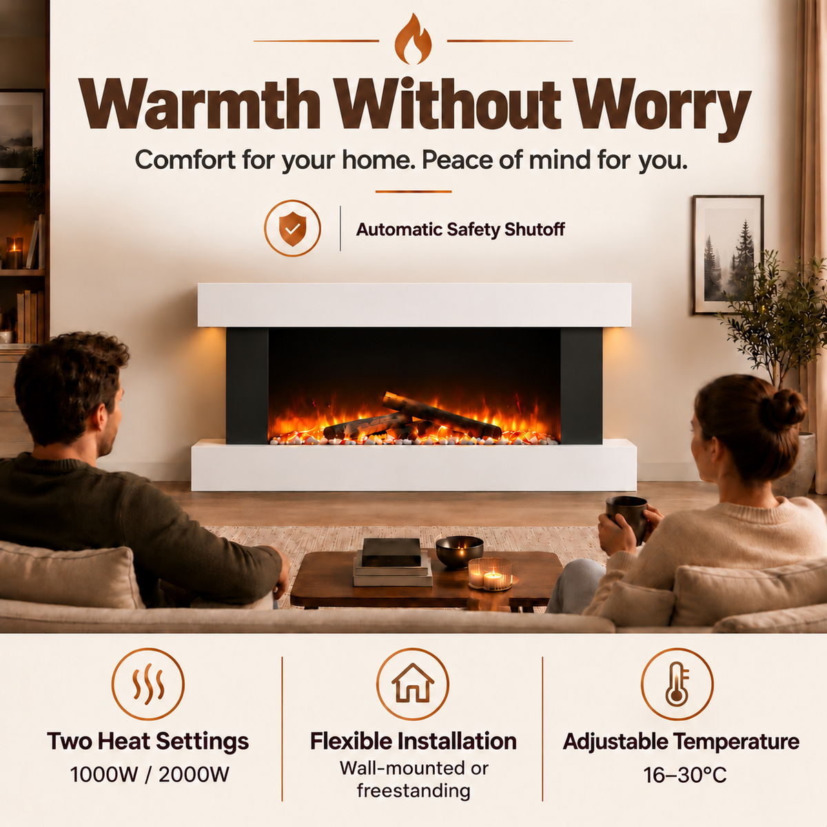 52 Inch MDF Electric Fireplace Suite with Remote Control
