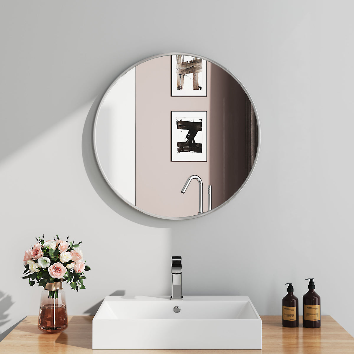 Nordic Round Bathroom Framed Mirror Wall Hanging
