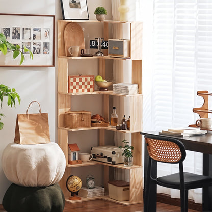 Wooden L-shaped Corner Bookshelf Storage Rack