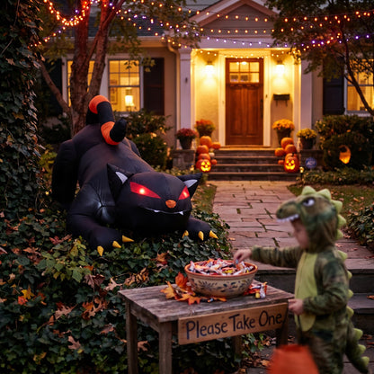 110cm Blow-Up Halloween Black Cat Inflatable Decoration with Built-in LED Lights