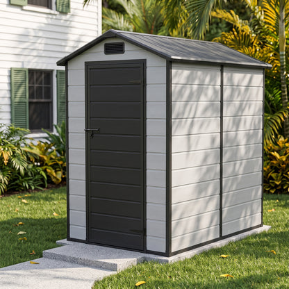 4 x 6 ft Plastic Garden Storage Shed with Apex Roof & Lockable Door