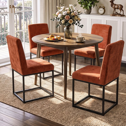 Set of 2 Chenille Upholstered Dining Chairs with Black Metal Legs