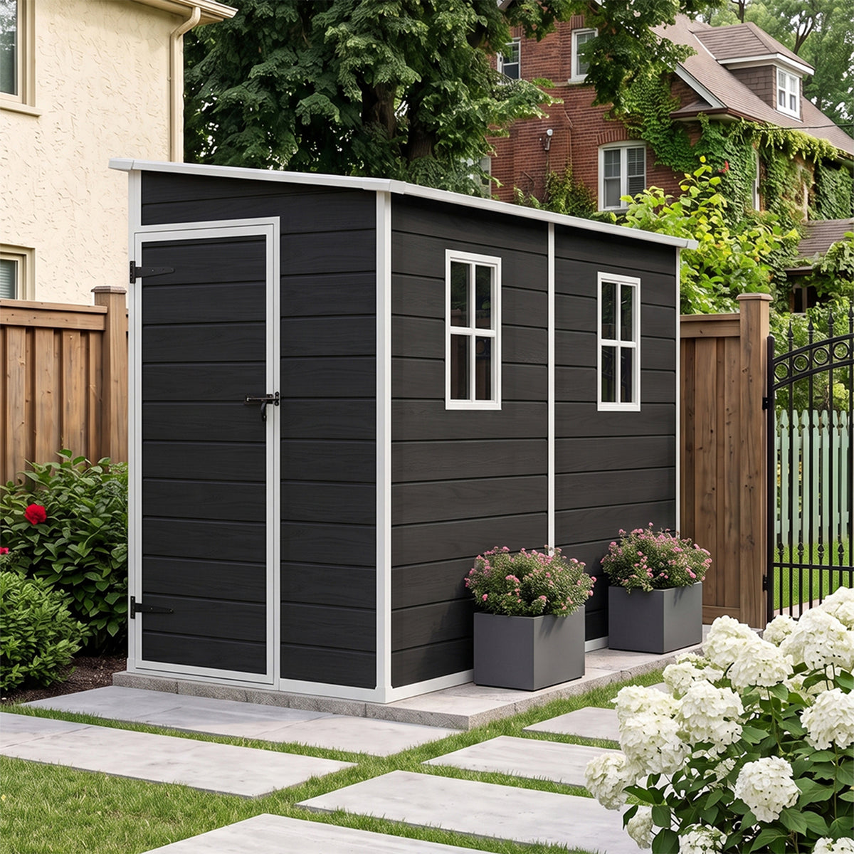 4 x 8 ft Plastic Garden Storage Shed with Pent Roof & Single Door