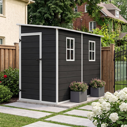 4 x 8 ft Plastic Garden Storage Shed with Pent Roof & Single Door