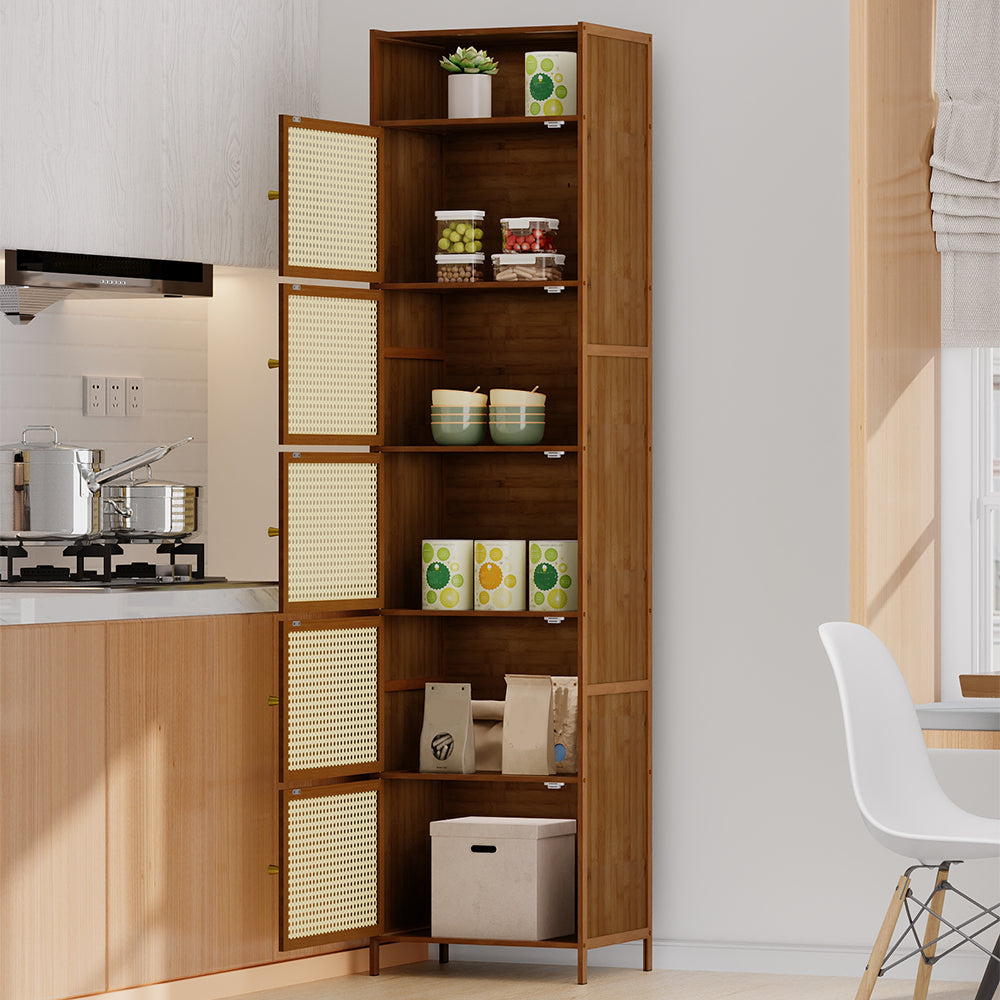 6-Tier Narrow Bookcase Storage Cabinet with Doors