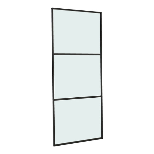 Clear and Smooth Glass Black Barn Door with Sliding Hardware Kit