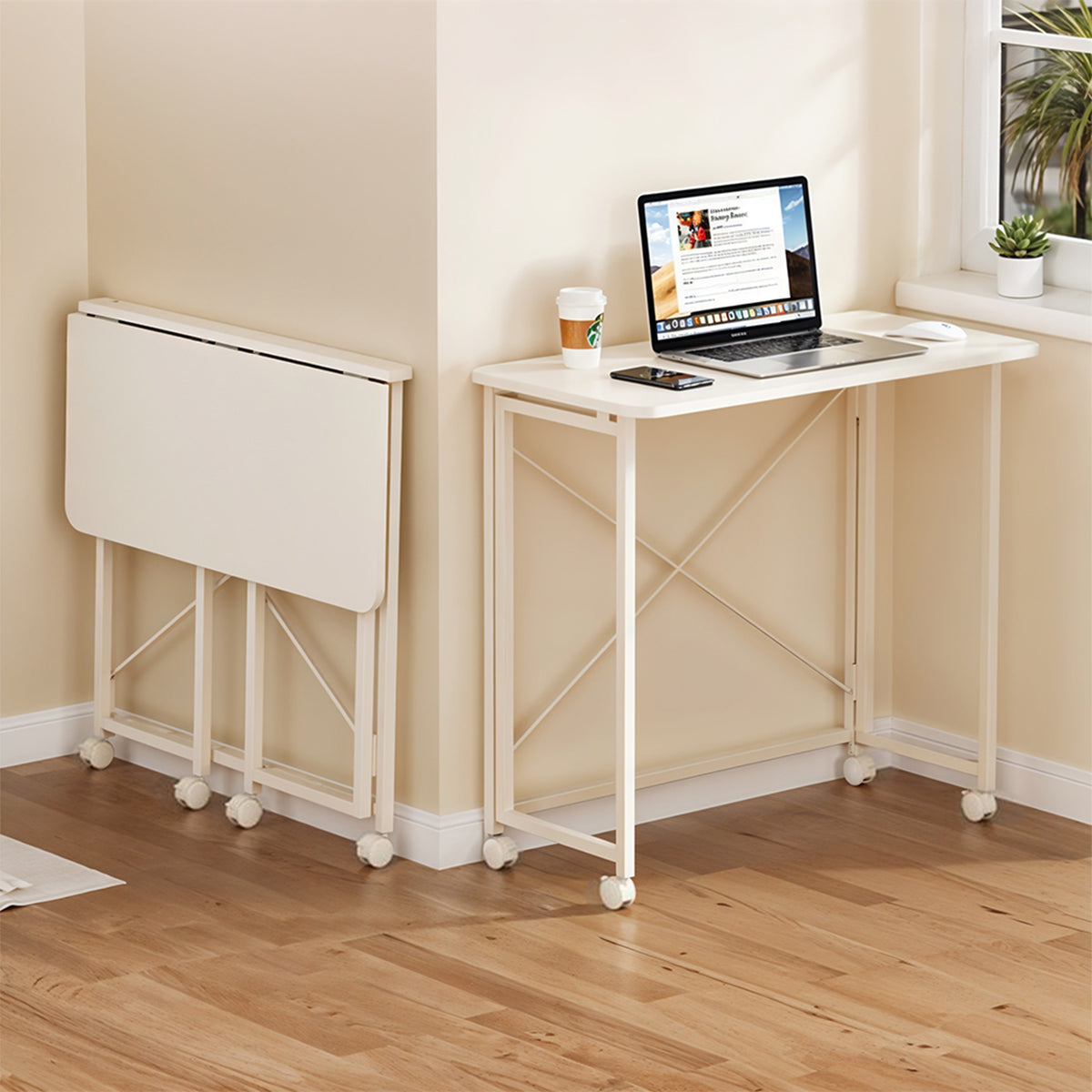 Folding Office Desk with Casters