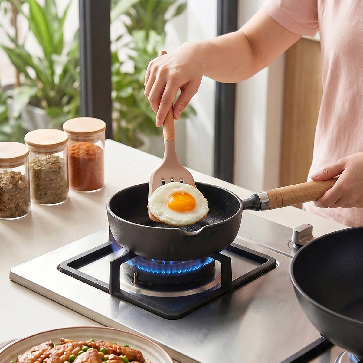 Frying Pan with Wooden Handle