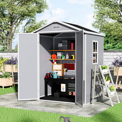 6 x 4.4 ft Plastic Garden Storage Shed with Apex Roof & Double Doors