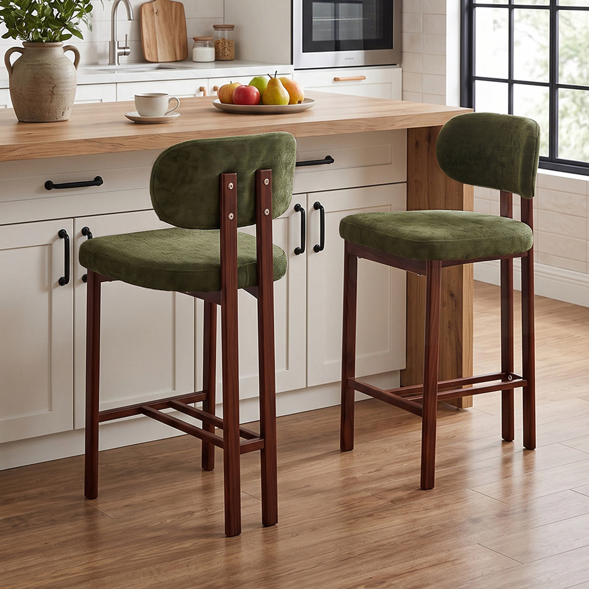 Set of 2 Upholstered Bar Stools