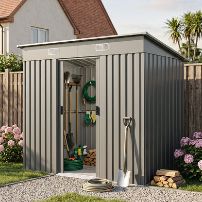 8 x 4 ft Metal Garden Storage Shed with Pent Roof & Lockable Double Doors