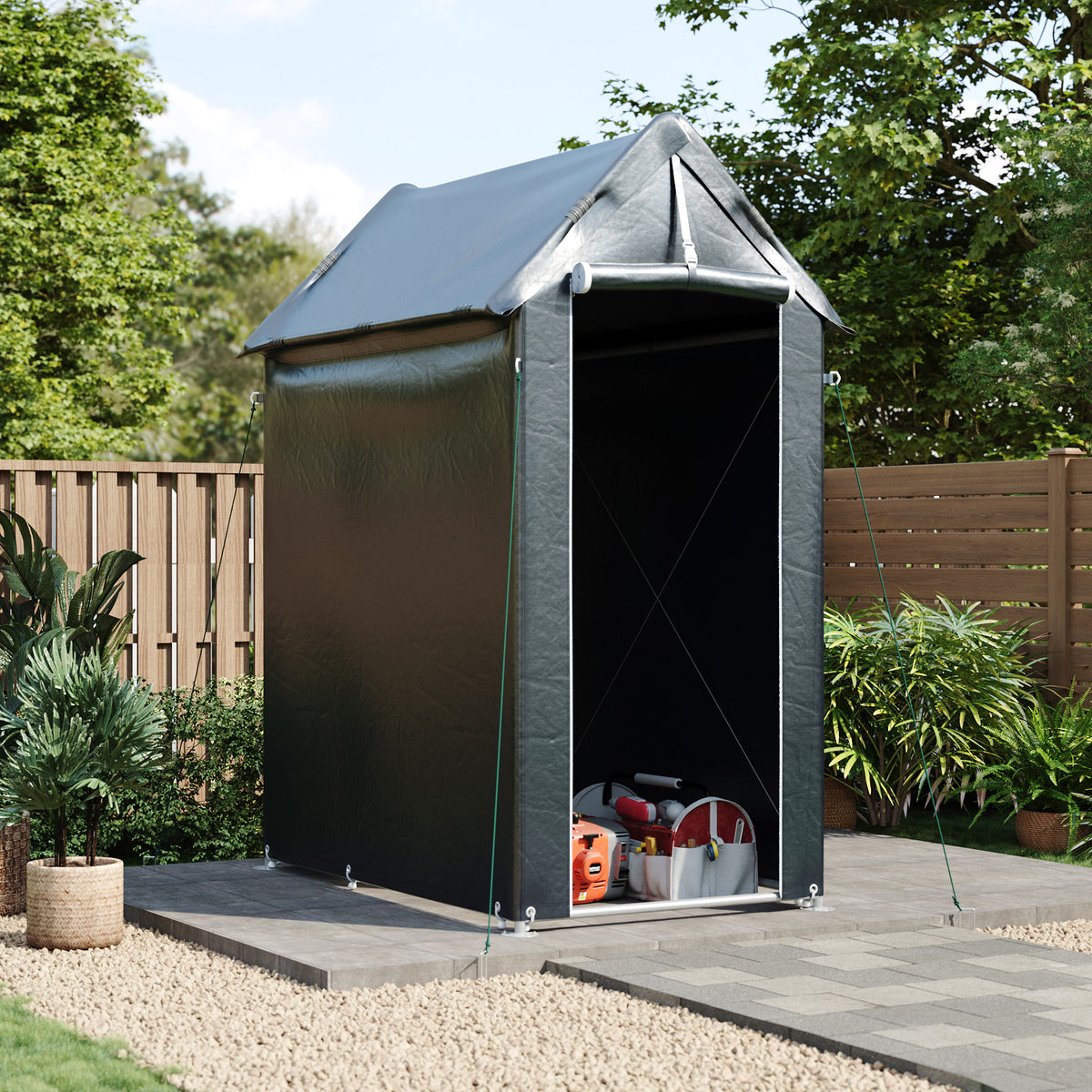 Garden Storage Shelter with Waterproof PE Cover & Metal Frame
