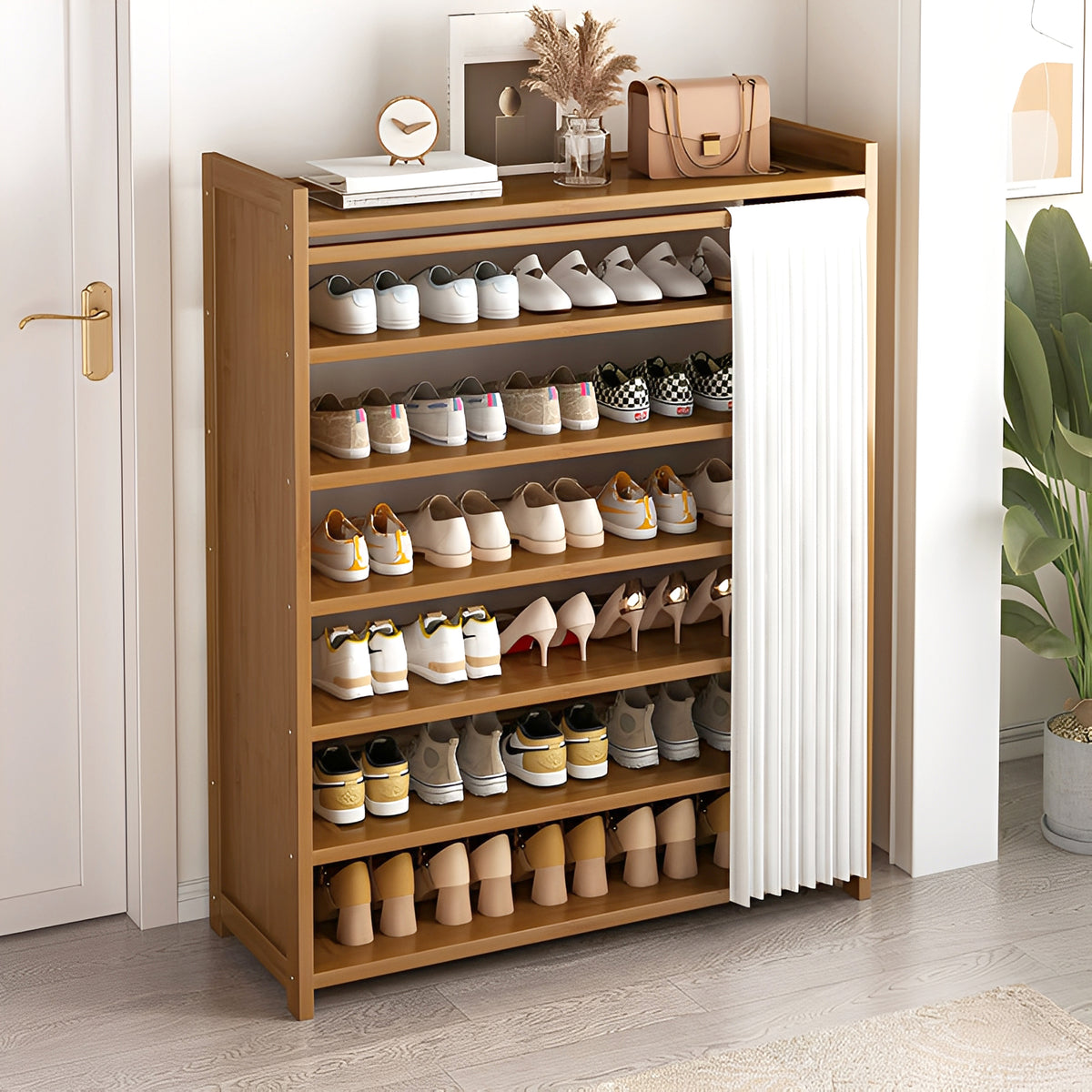 7-Tier Freestanding Shoe Rack with Dust Cover & Boot Compartment