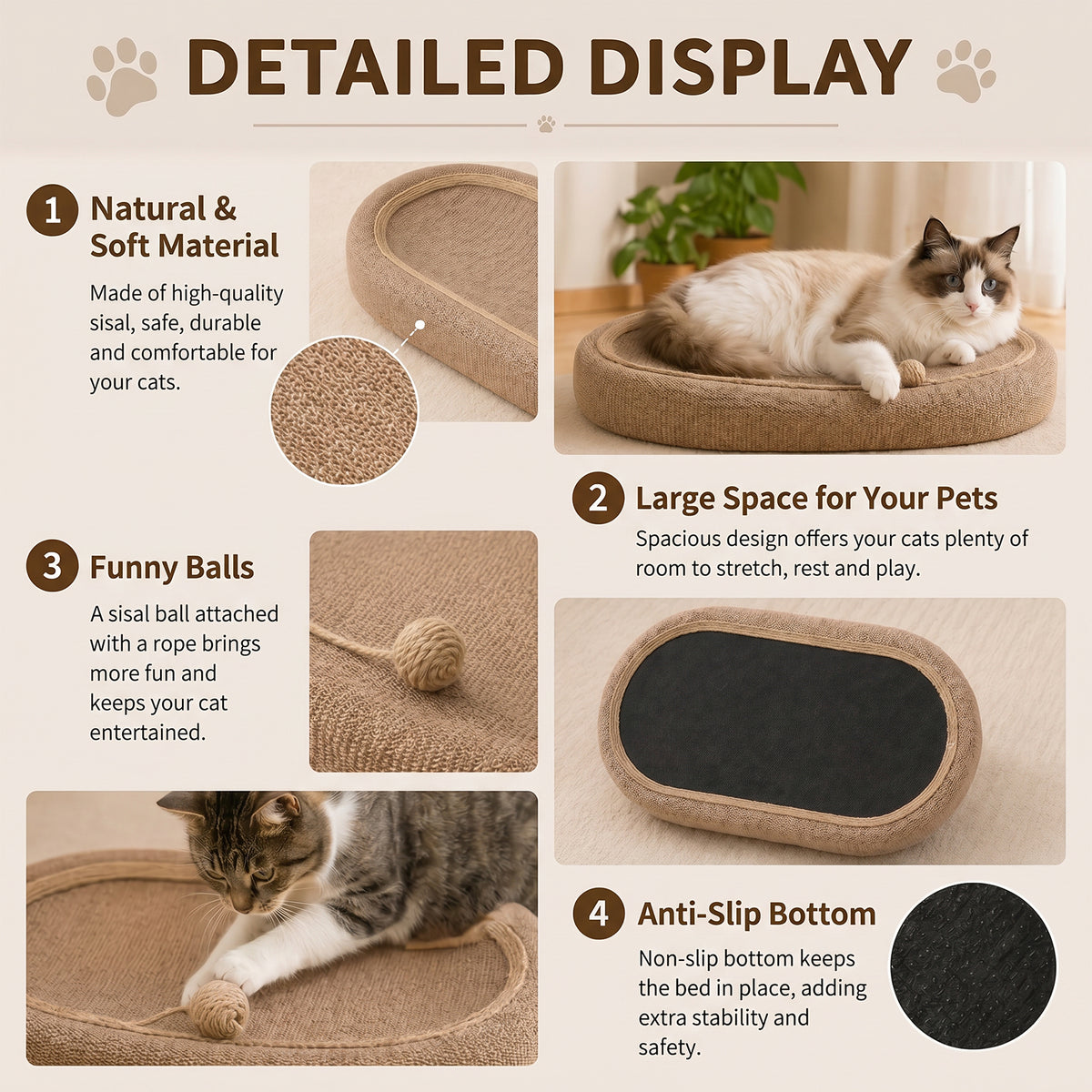 2-in-1 Oval Cat Scratcher & Bed