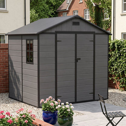8 x 6 ft Plastic Garden Storage Shed with Apex Roof & Double Doors
