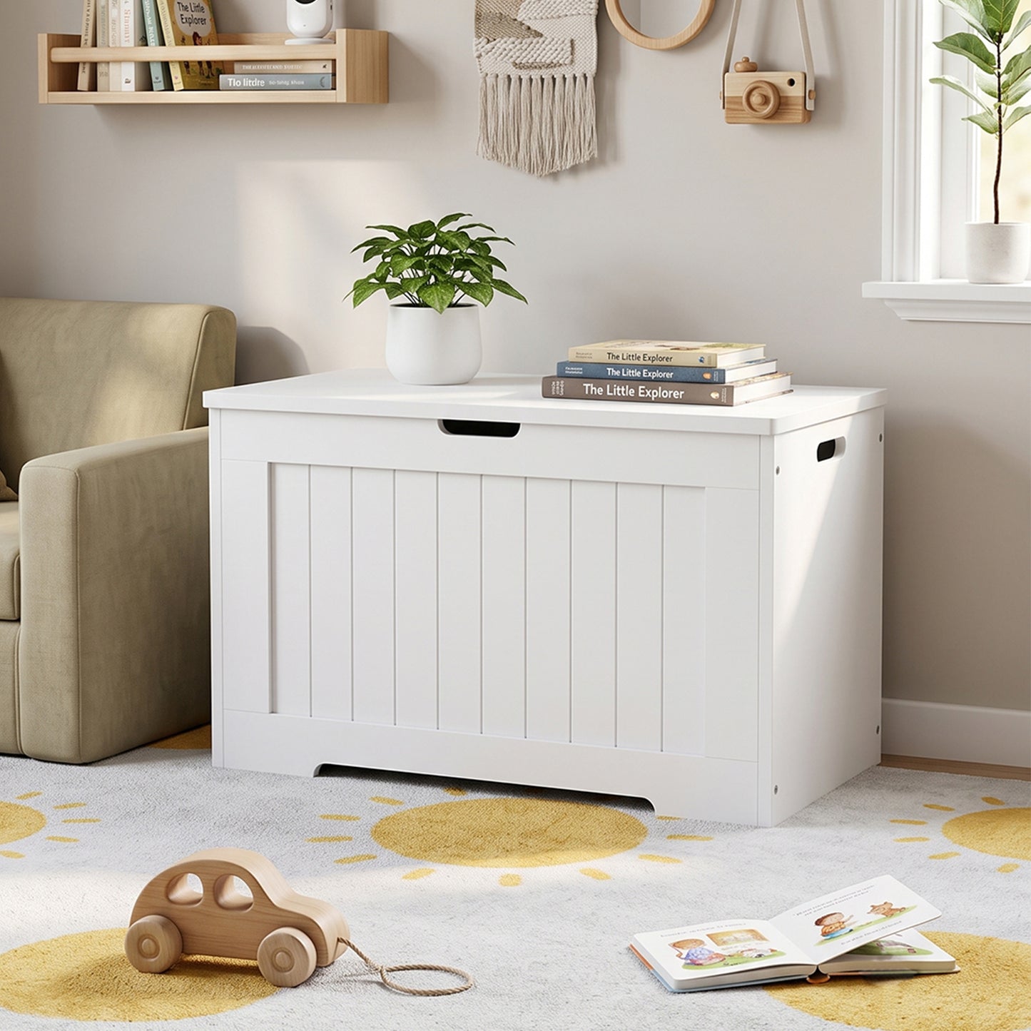 White Wooden Storage Chest Organiser Box