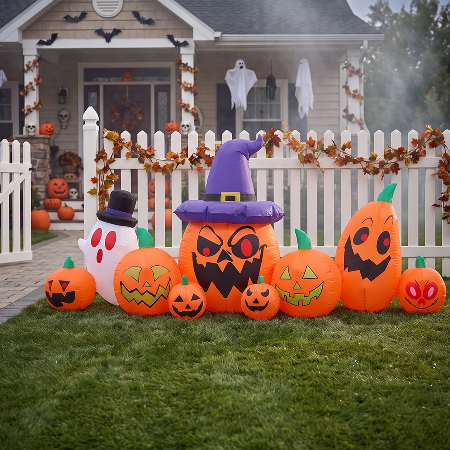 8ft Halloween Inflatable Pumpkin Outdoor Decorations with Ghost