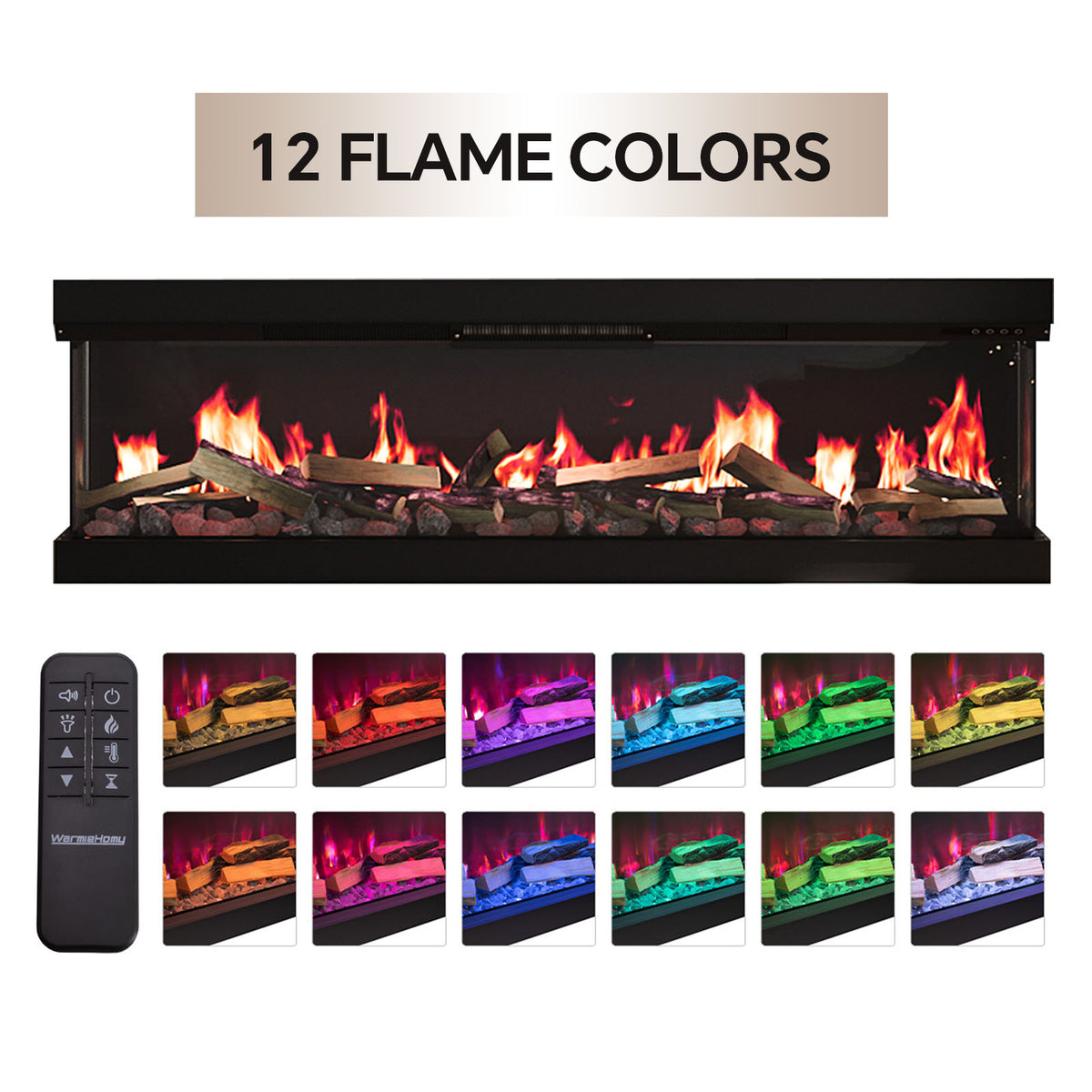 60/70 Inch 3-Sided Smart Electric Fireplace