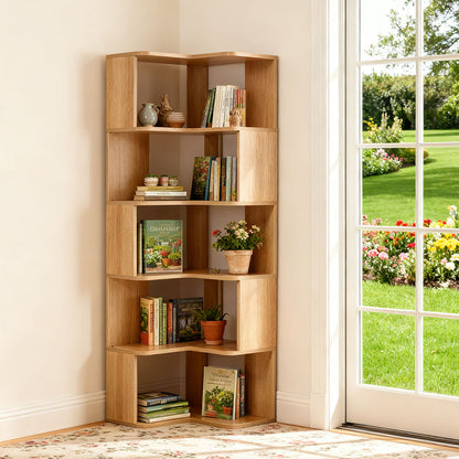 5-Tier Wooden L-shaped Corner Storage Shelf