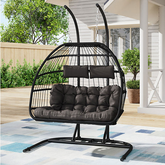 Outdoor Hanging 2-Seater Swing Chair Egg Chair with U-Shaped Stand