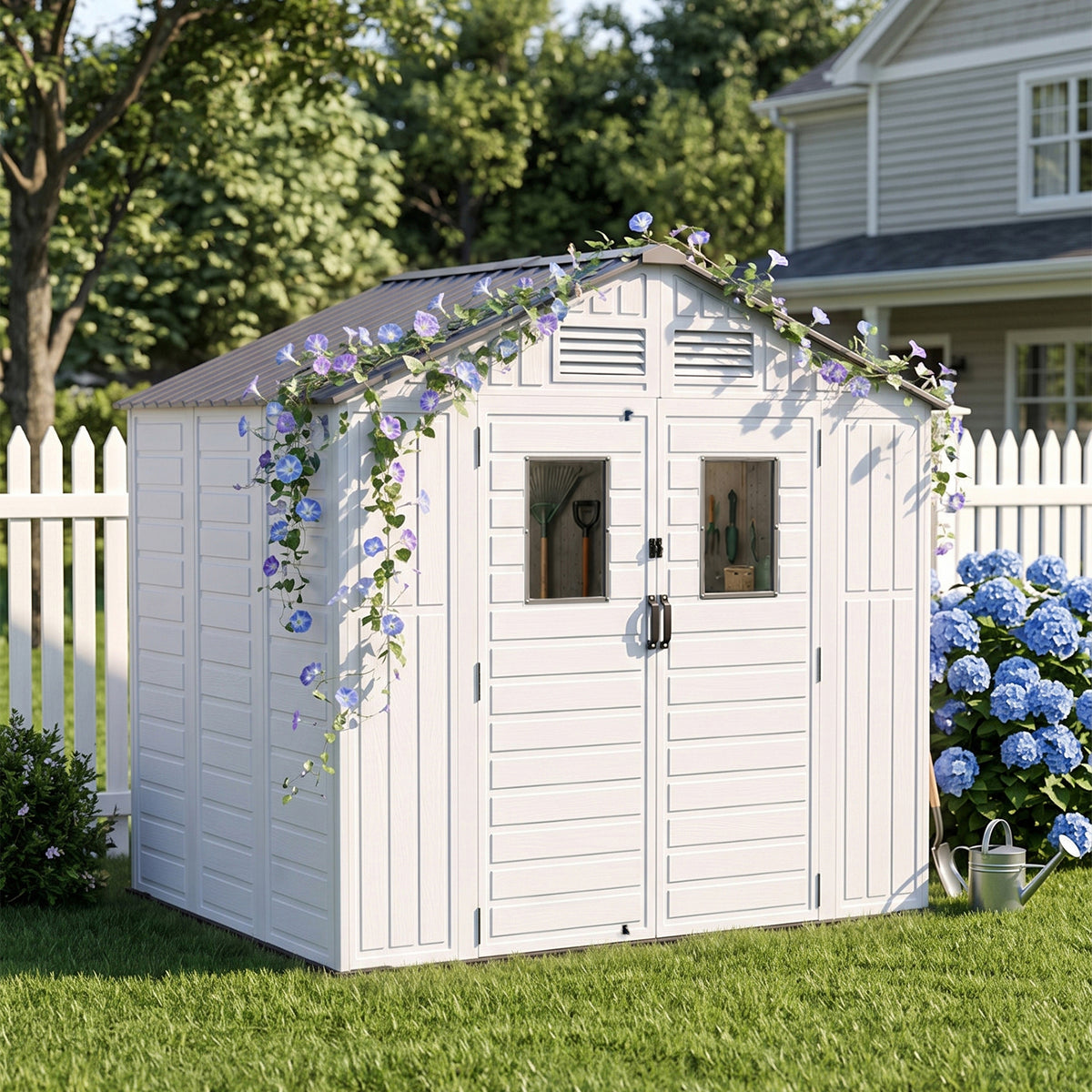 8 x 6 ft Plastic Garden Storage Shed with Apex Roof & Double Doors
