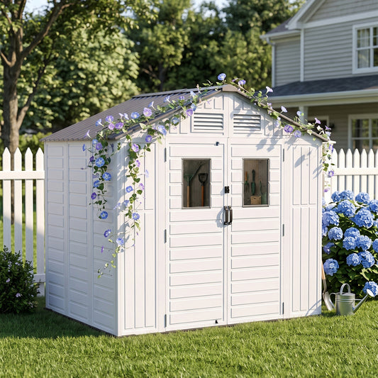 8 x 6 ft Plastic Garden Storage Shed with Apex Roof & Double Doors