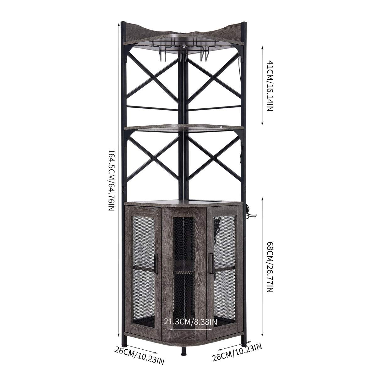 5-Tier Corner Bar Cabinet with Built-in Power Outlet and LED Lights