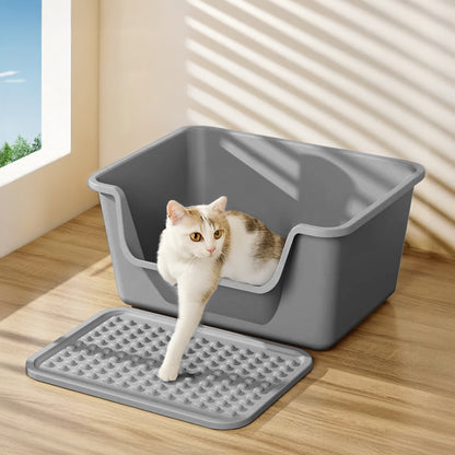 Open Top Cat Litter Box with Cat Litter Mat