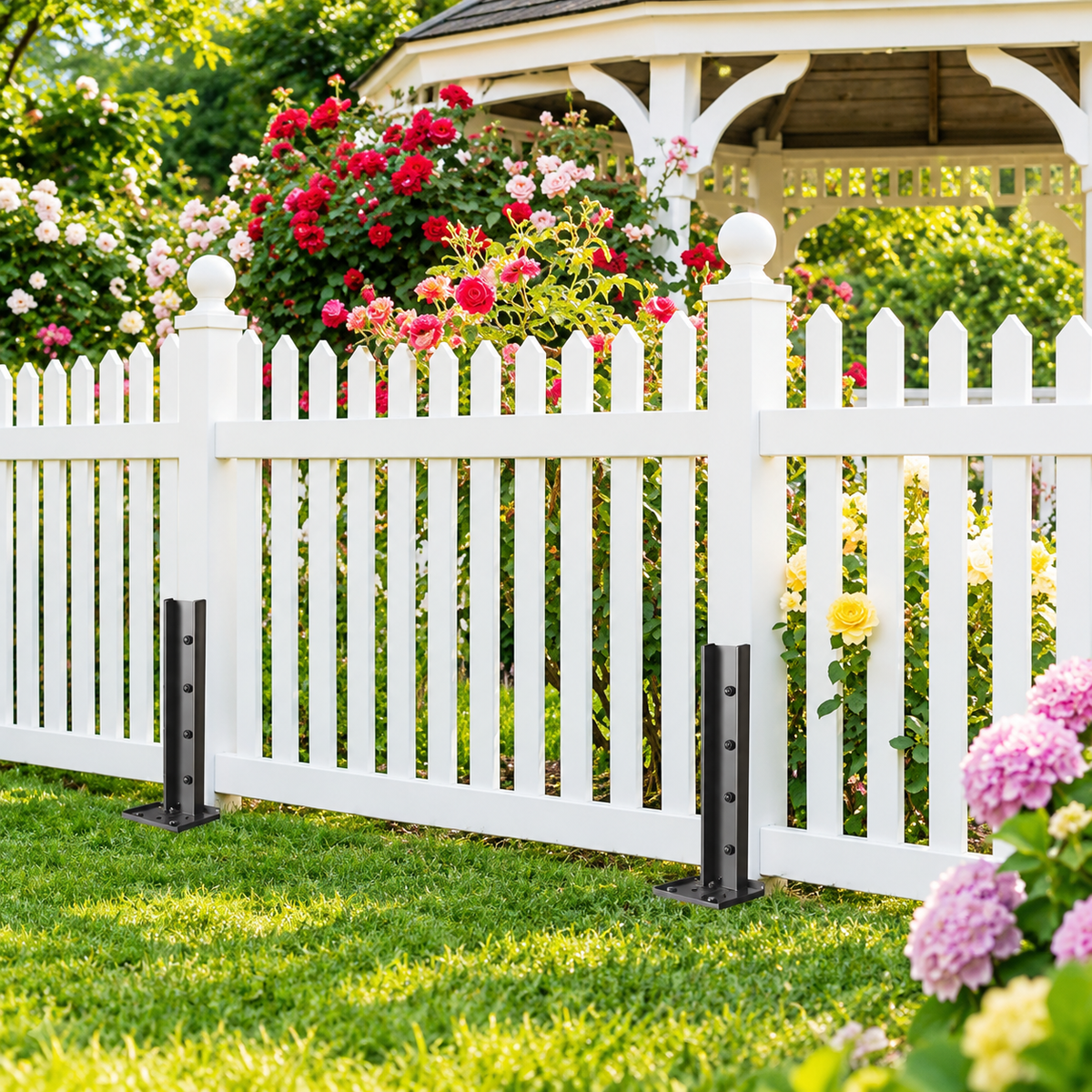 2/4 Pack Black Metal Garden Fence Repair Brackets for Single and Double Sided Use