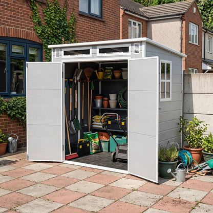 6 x 4 ft Plastic Garden Storage Shed with Pent Roof & Lockable Double Doors