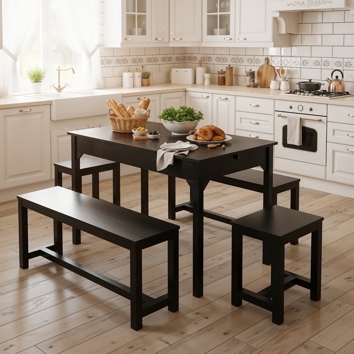 Extendable Wooden Dining Table and Chair Set