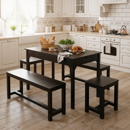 Extendable Wooden Dining Table and Chair Set