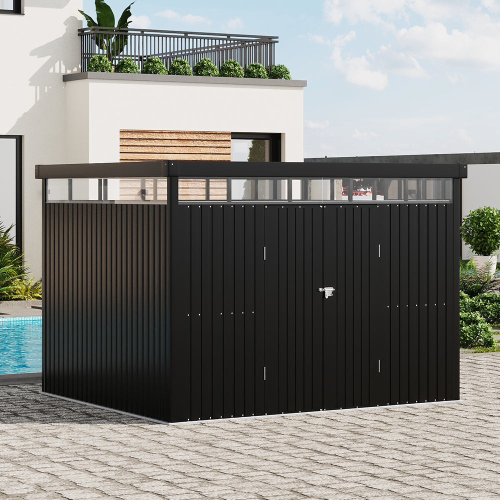 10 x 8 ft Metal Garden Storage Shed with Flat Roof & Double Doors