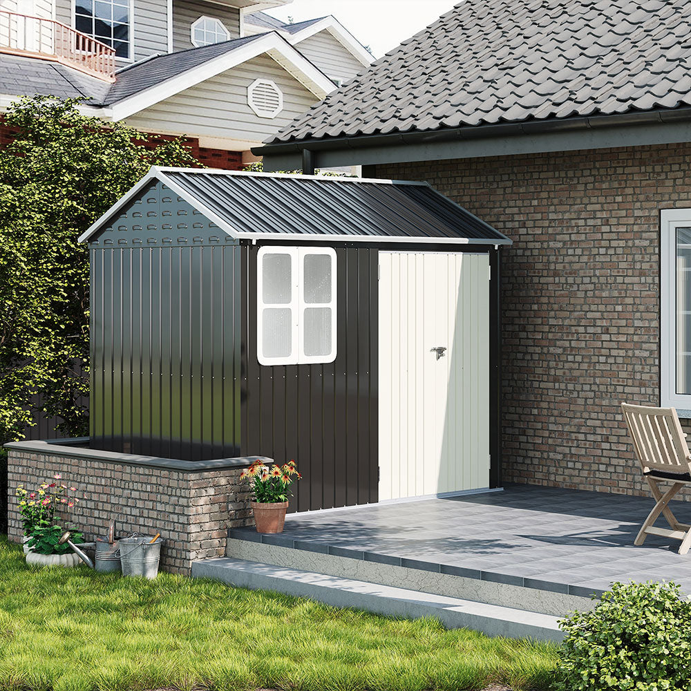 8.3 x 5.4ft Metal Apex Roof Garden Shed Outdoor Storage House