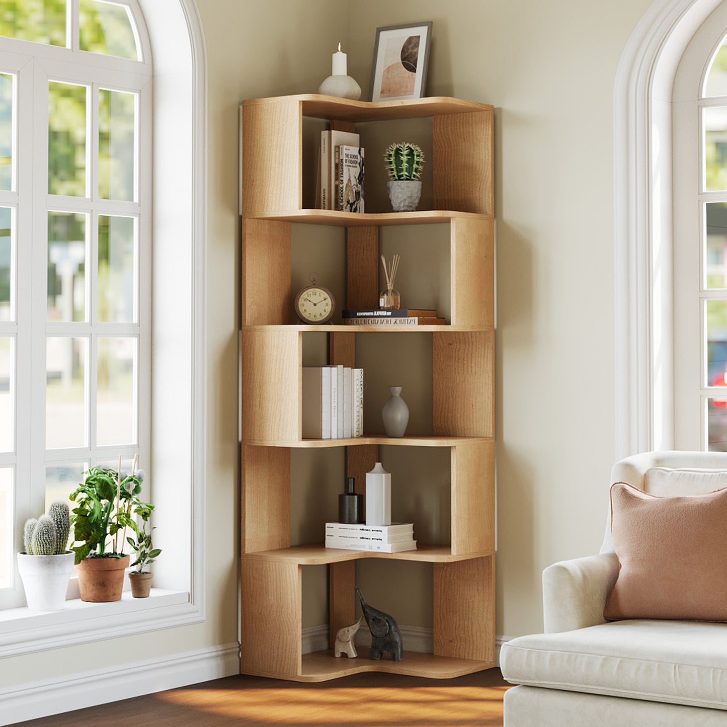 5-Tier Wooden L-shaped Corner Storage Shelf