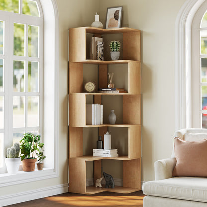 5-Tier Wooden L-shaped Corner Storage Shelf