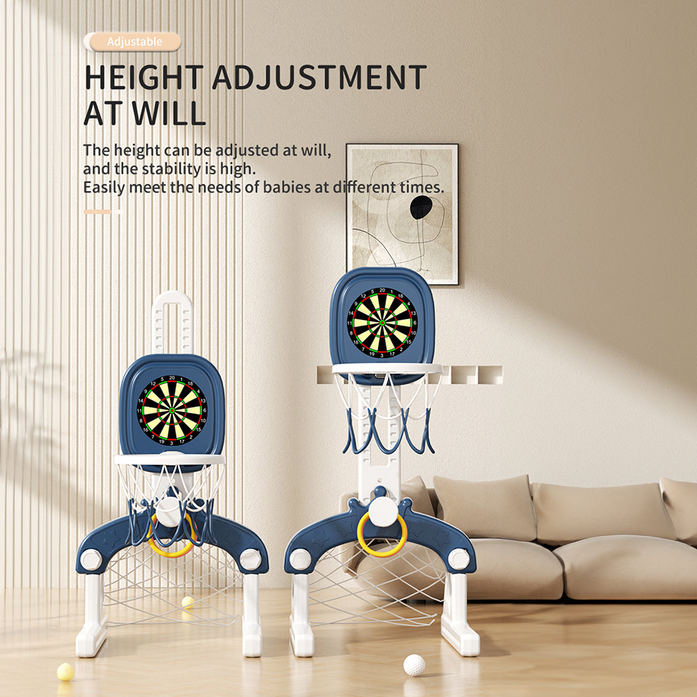 5-in-1 Kids Basketball Hoop with Basketball, Football, Golf, Ring Toss and Dartboard Playset