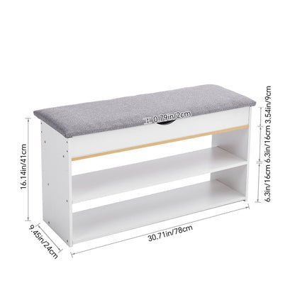 3-Tier Shoe Storage Bench with Padded Seat