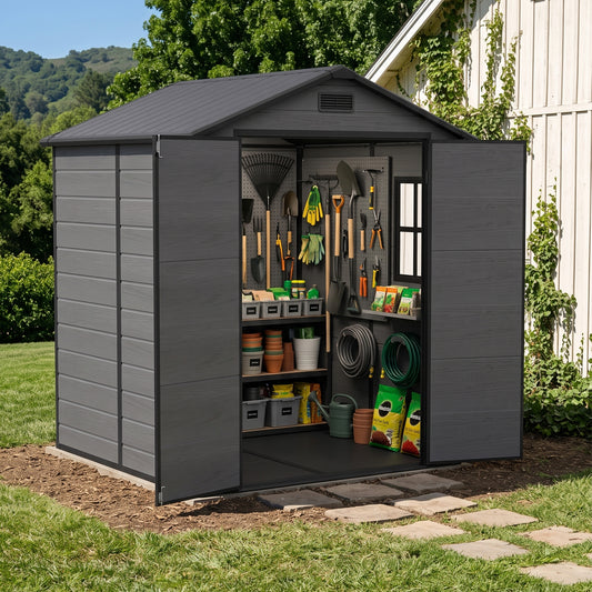 6 x 6 ft Plastic Garden Storage Shed with Apex Roof & Double Doors