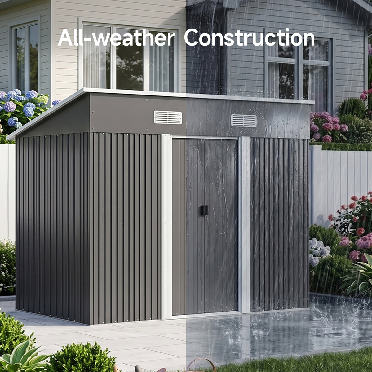 Metal Garden Storage Shed with Pent Roof & Base Frame