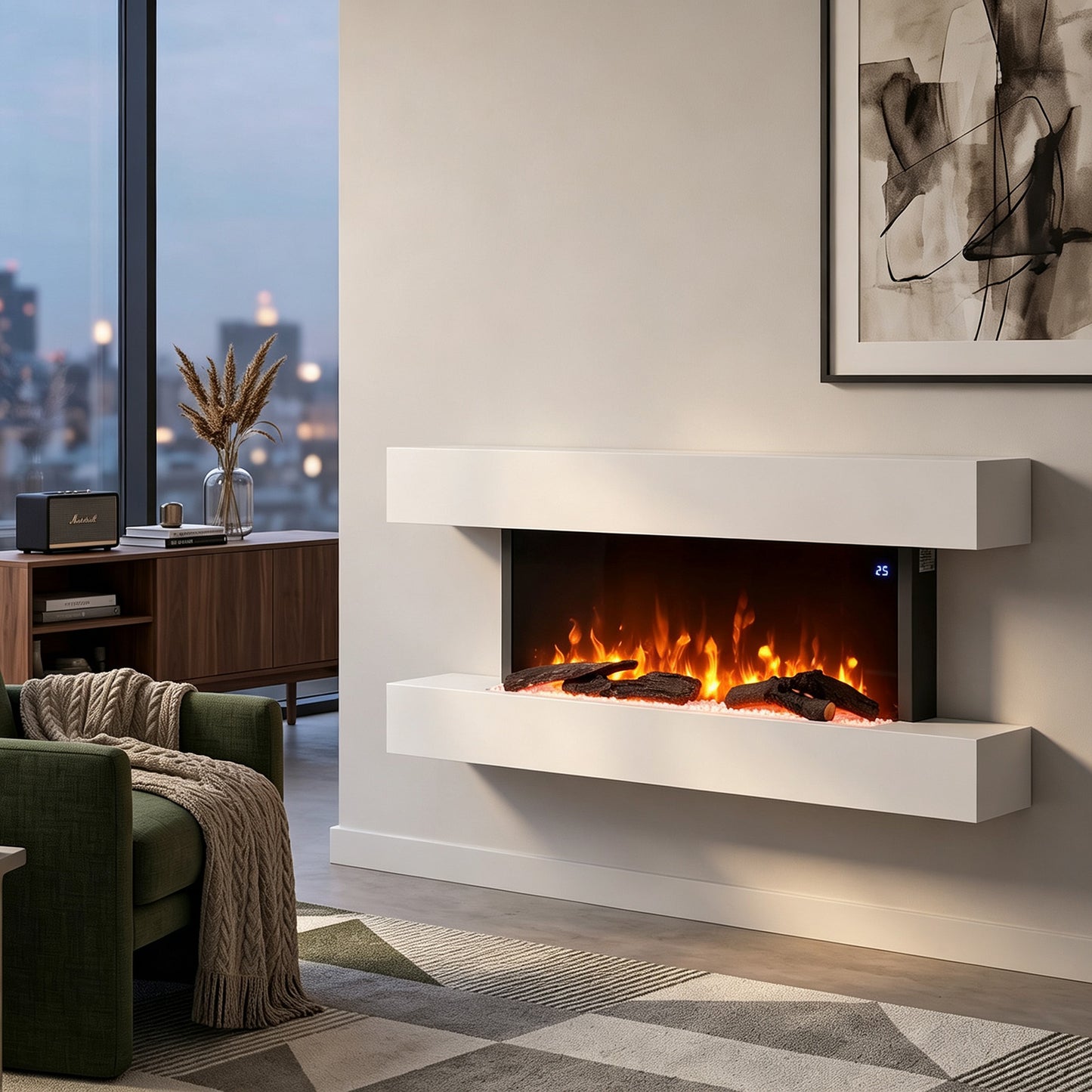 Wall-Mounted Electric Fireplace with Remote Control