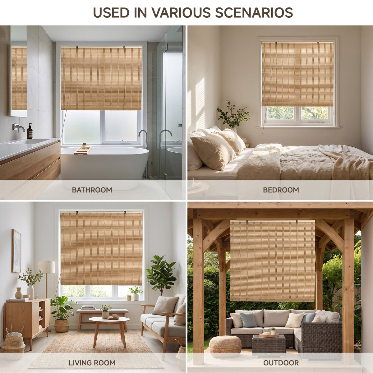Natural Roll-Up Bamboo Blinds for Windows