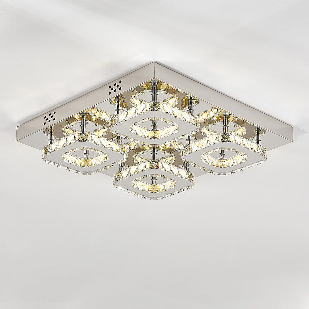 Select Dimmable Option Square Large-size Glamourous Crystal LED Ceiling Light