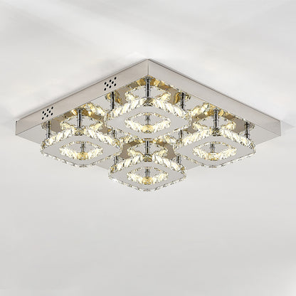 Select Dimmable Option Square Large-size Glamourous Crystal LED Ceiling Light