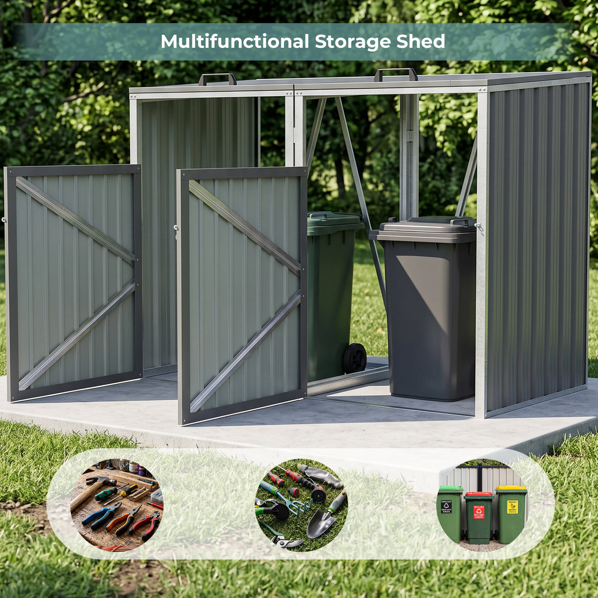 5x4 FT Metal Double Bin Storage Shed