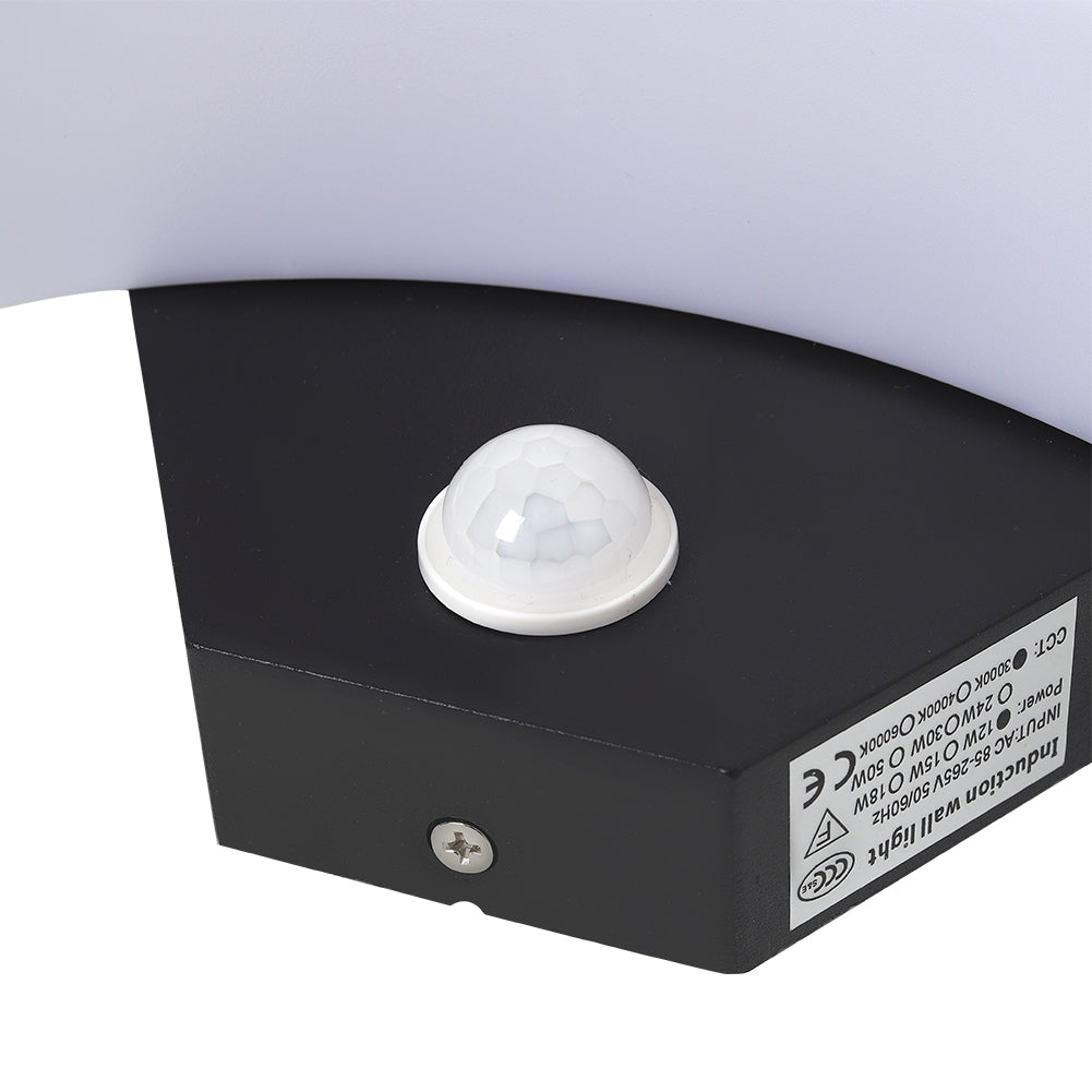Modern Black LED Curved Induction Wall Light for Outdoor