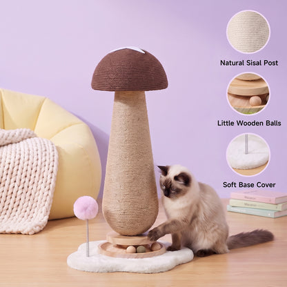 Brown Mushroom Cat Scratching Post with Turntable Toy