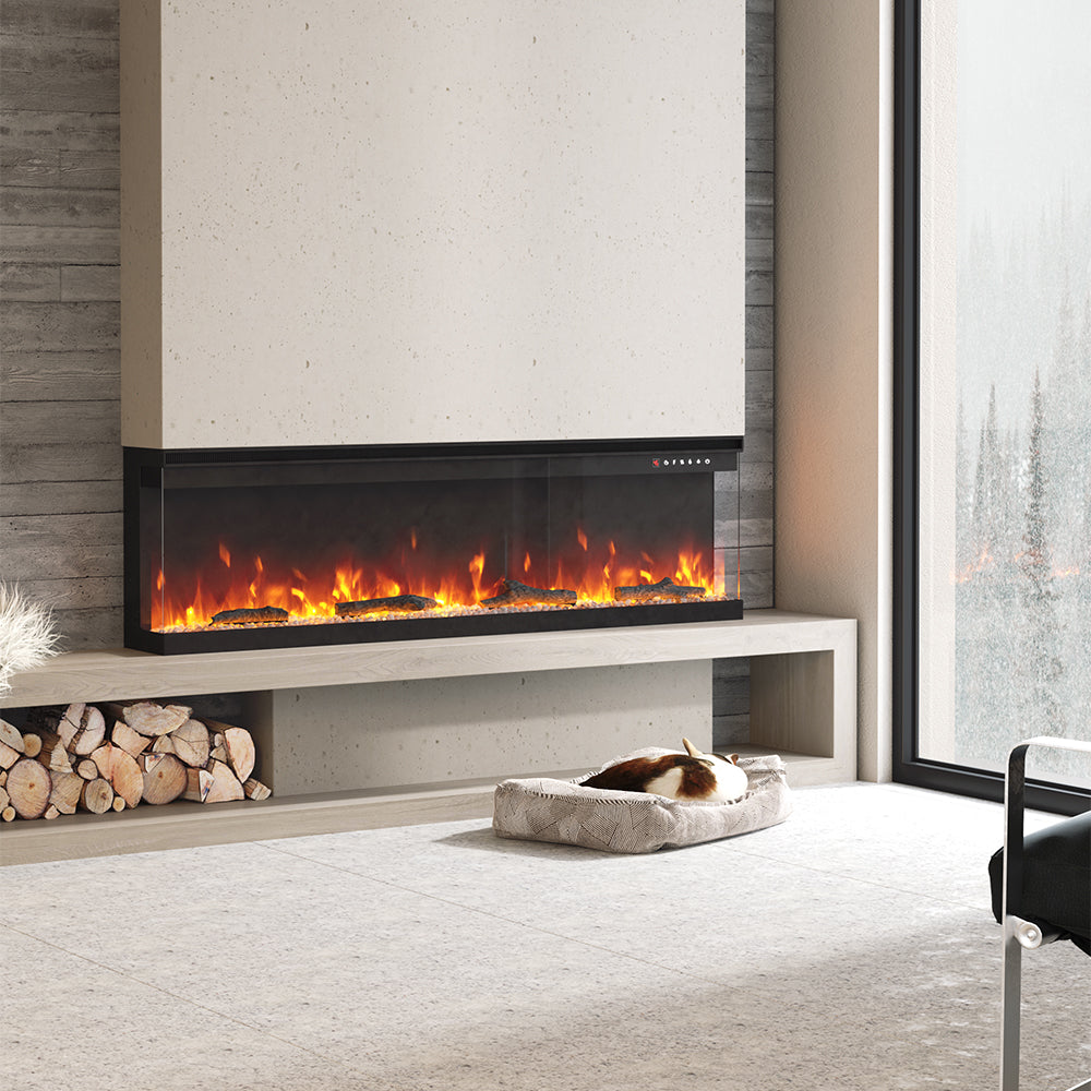 60 Inch 3-Sided Recessed or Freestanding Electric Fire