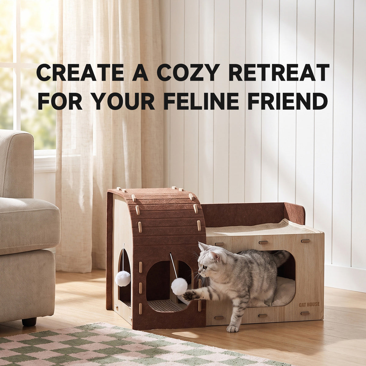 2-Tier Multifunctional Cat House Cave Pet Bed